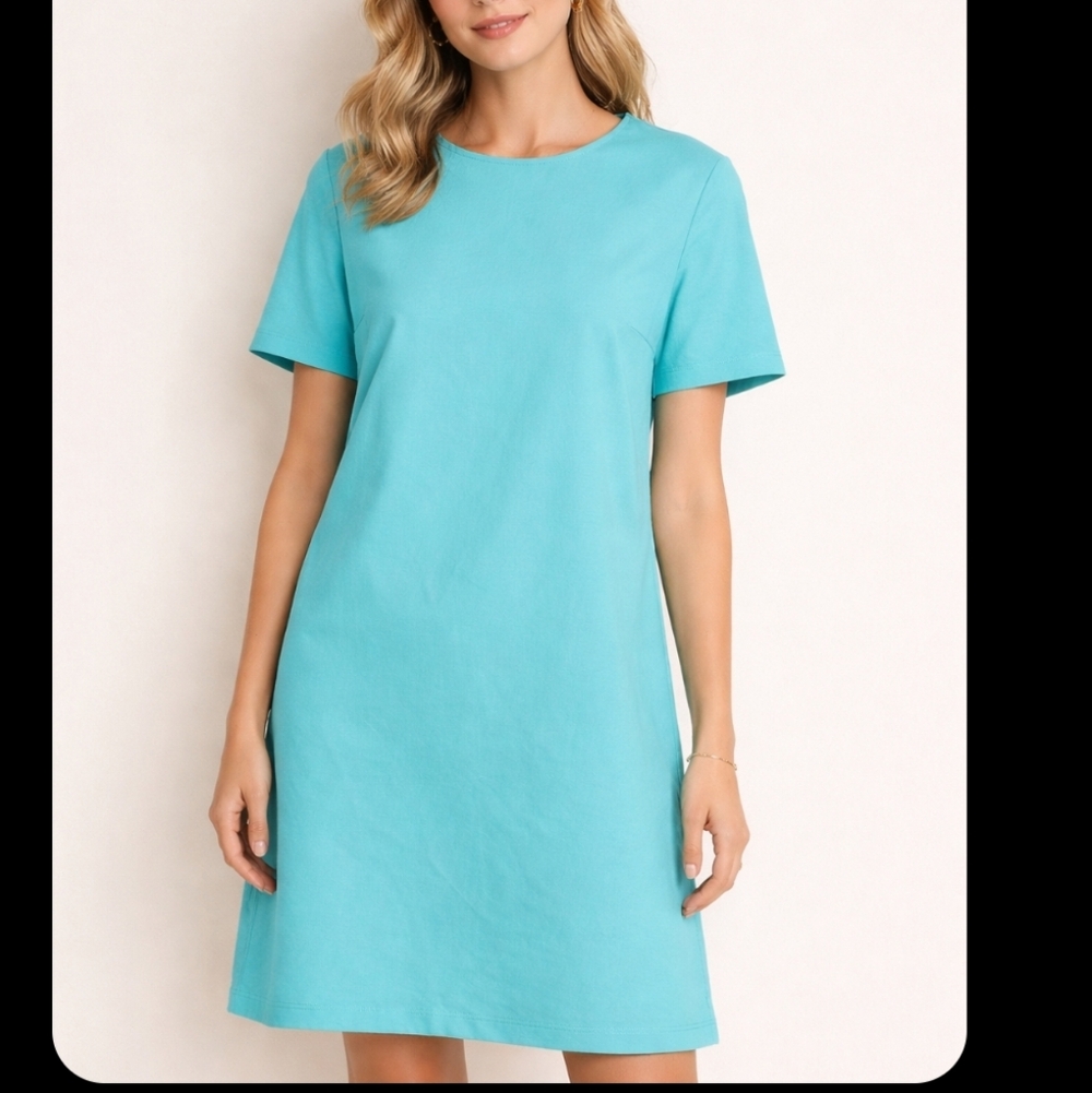 Harris Wharf London Aqua Turquoise Short Sleeve Shift Dress Size 44 IT ~ US 8-10